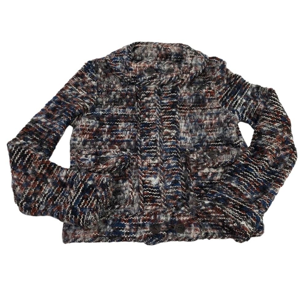 Zara Knitwear Textured Tweed Jacket Multi Color‎ Wool Blend Size S Boho Unique